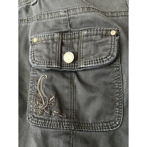 WHBM Cargo Embroidered Cropped Black Pants Size 0 - Picture 5 of 7